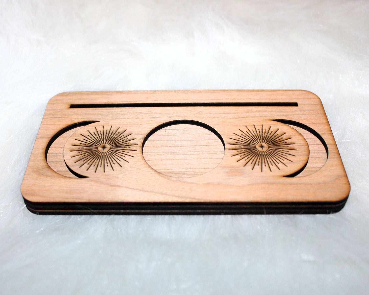 Tarot Card Holder Cherrywood Single Card Display Stand with Moon cutouts for crystals