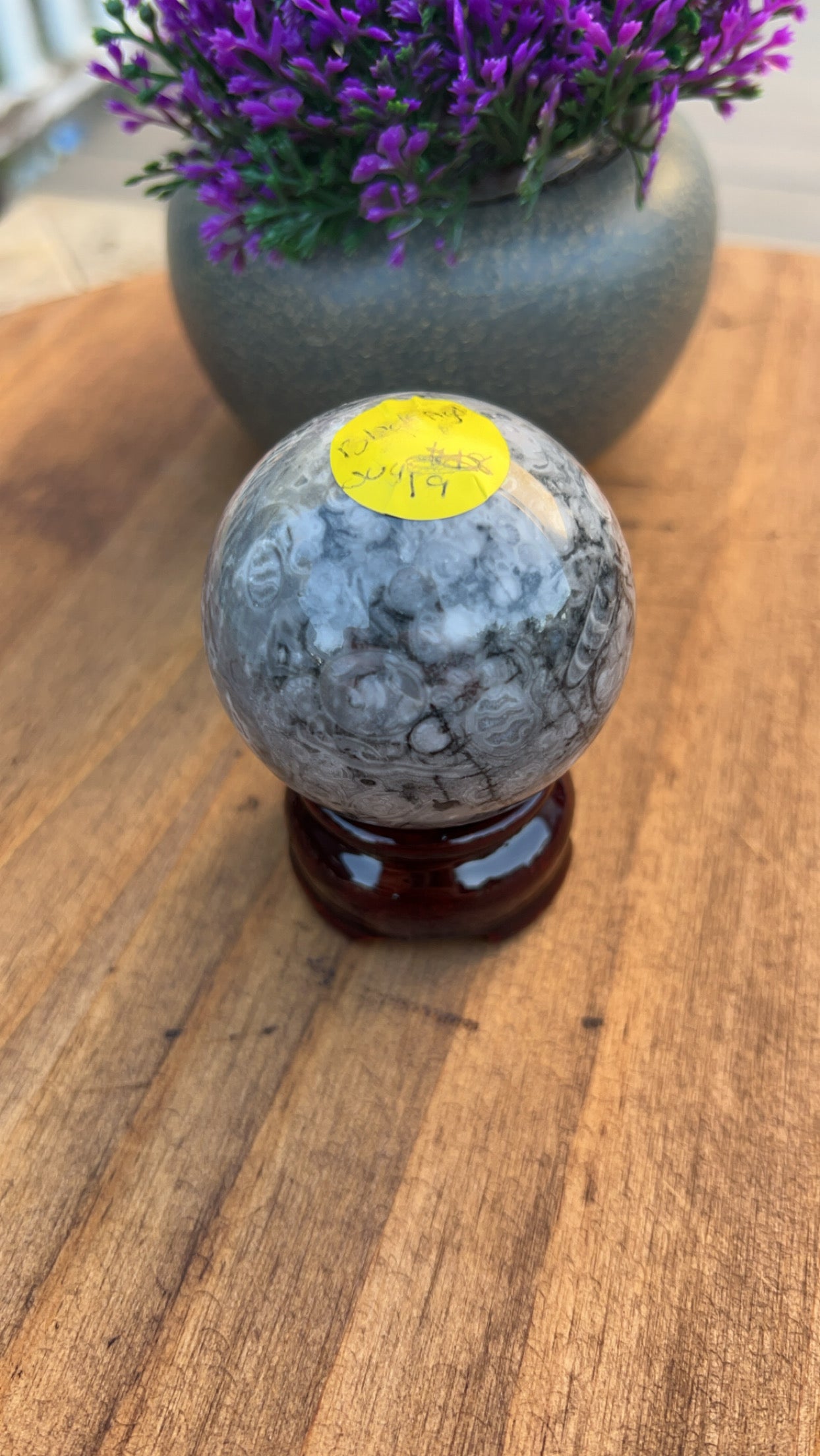 Gray Shell Jasper Sphere Crystal, Thousand Eye Jade