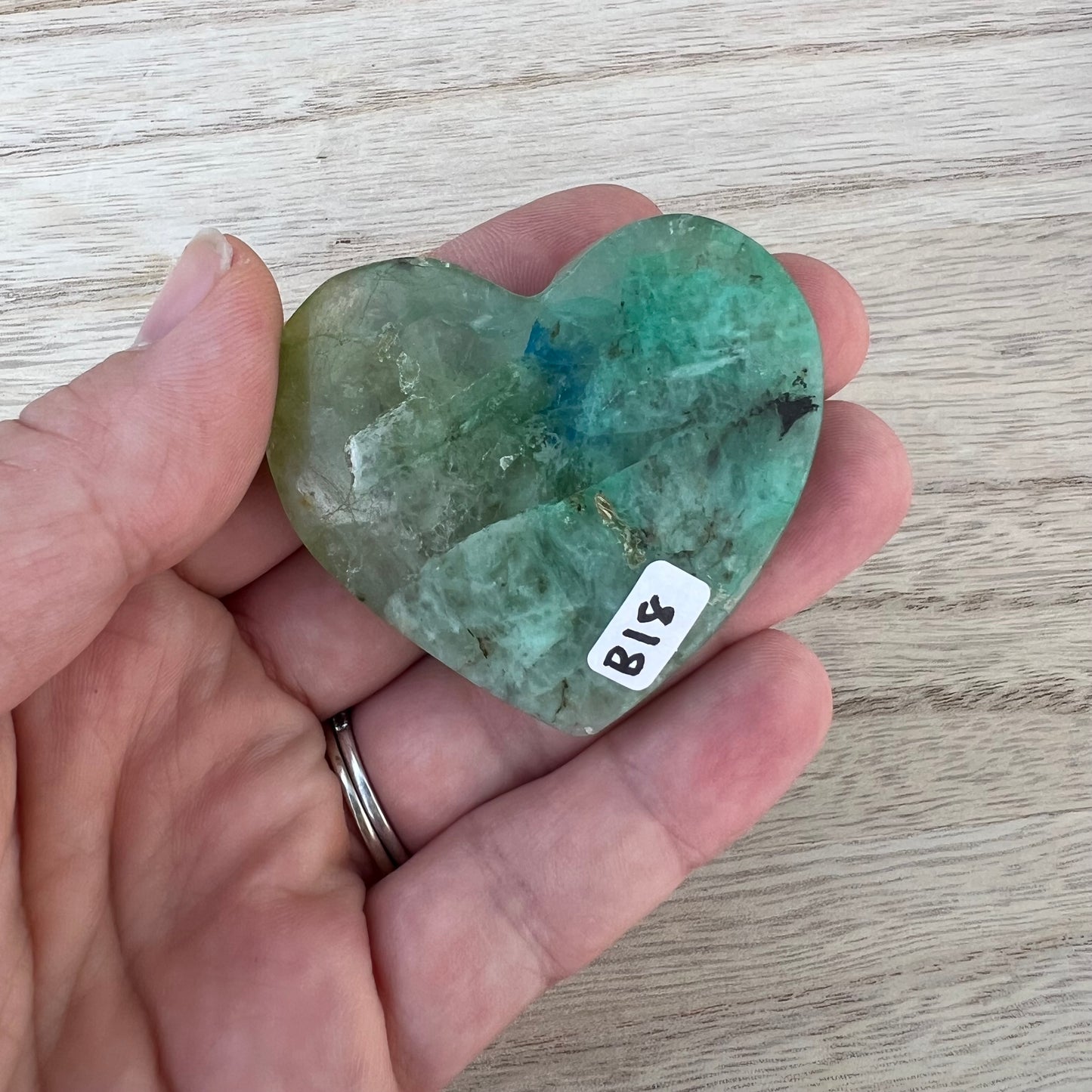 Chrysocolla in Quartz Heart Palm Stone B