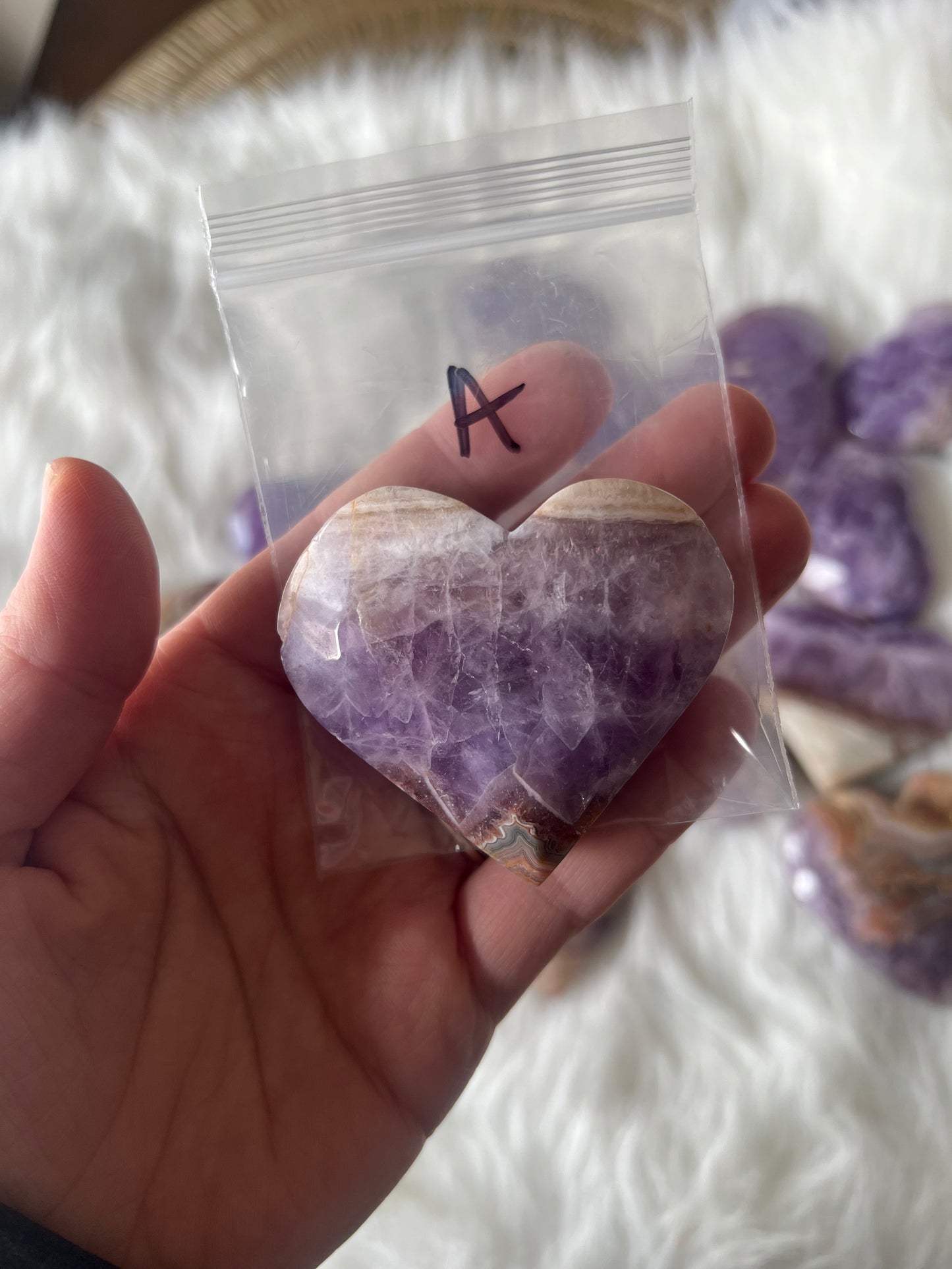 Mexican Agate with Amethyst Heart