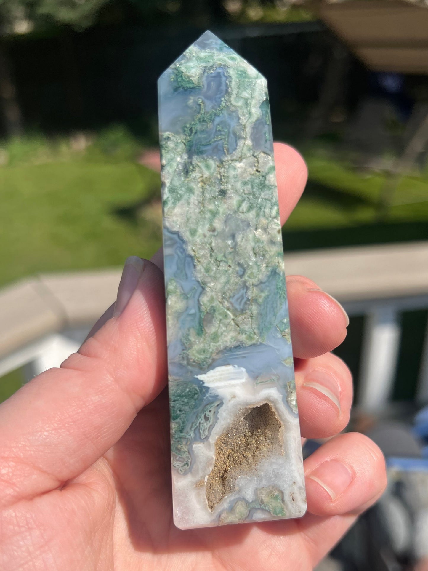 Gorgeous Druzy Moss Agate Tower