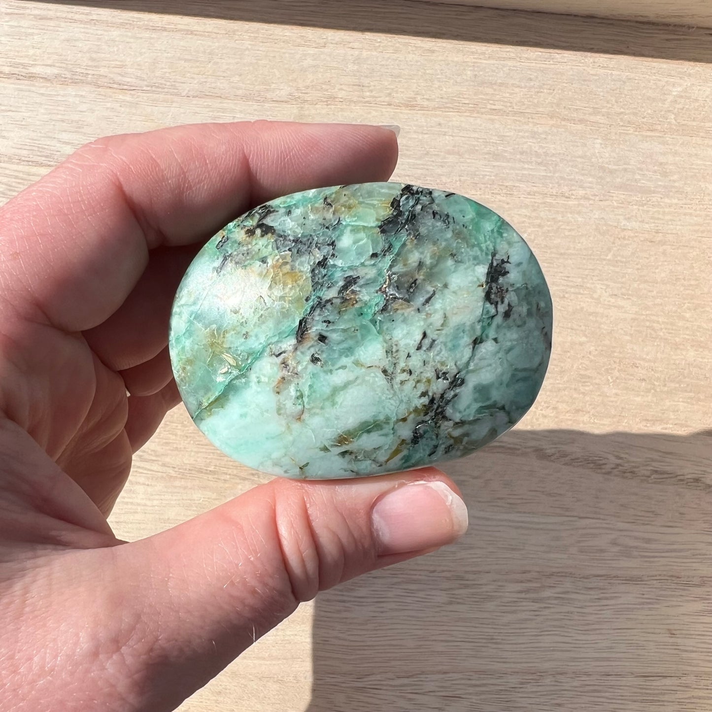 Chrysocolla in Quartz Palm Stone A