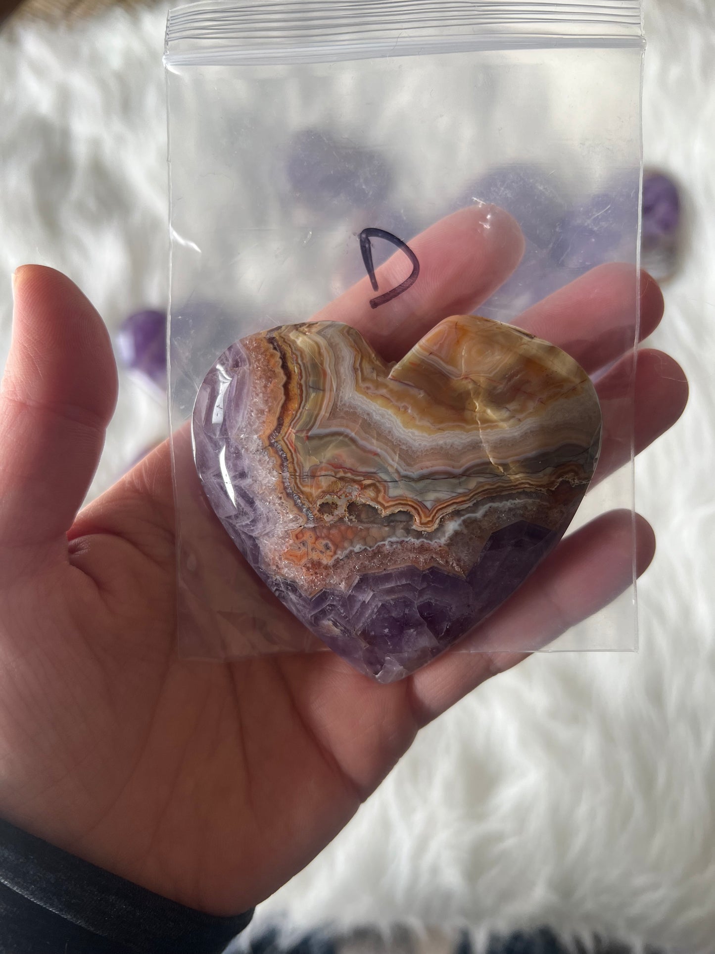 Mexican Agate with Amethyst Heart