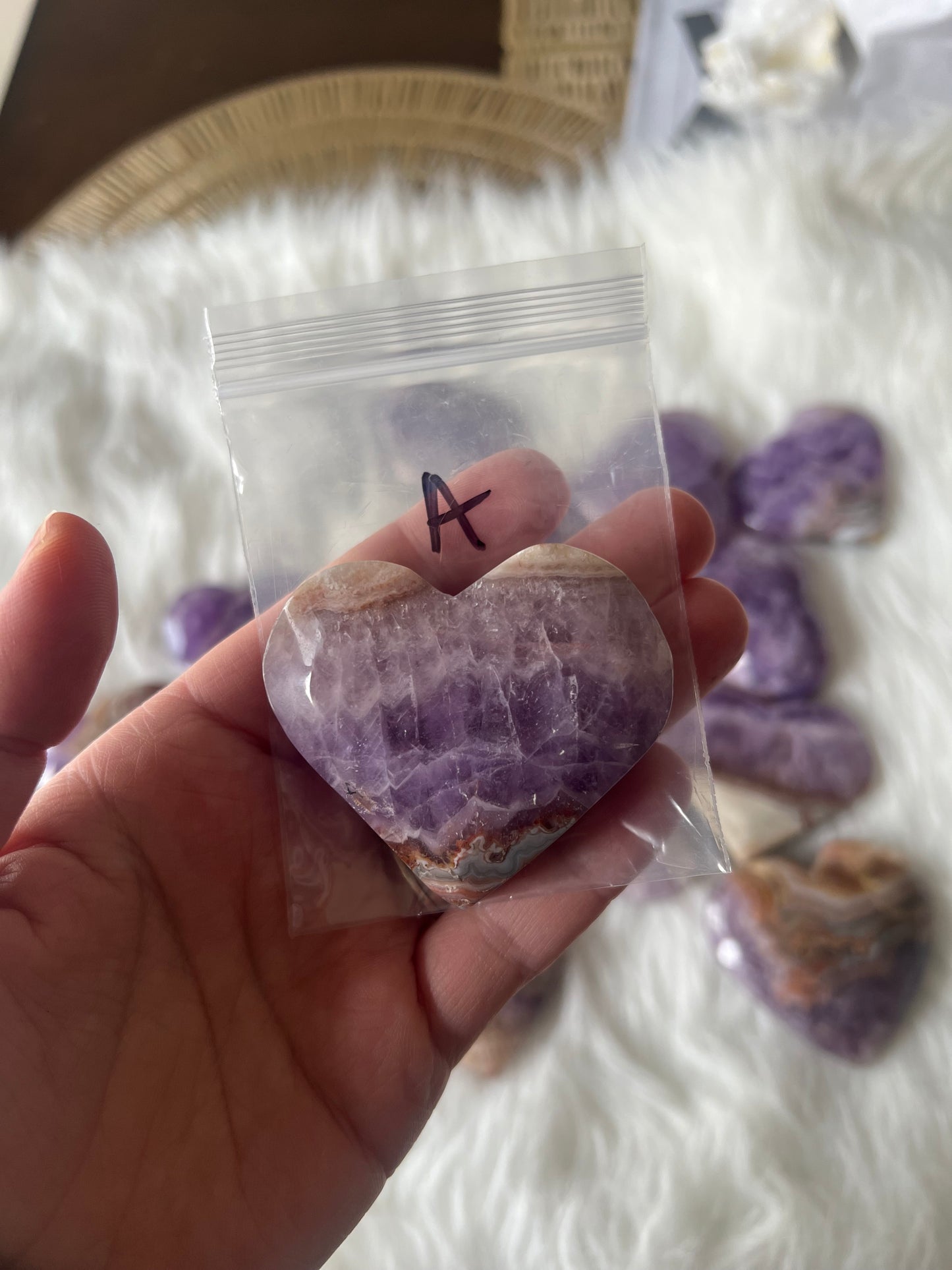 Mexican Agate with Amethyst Heart