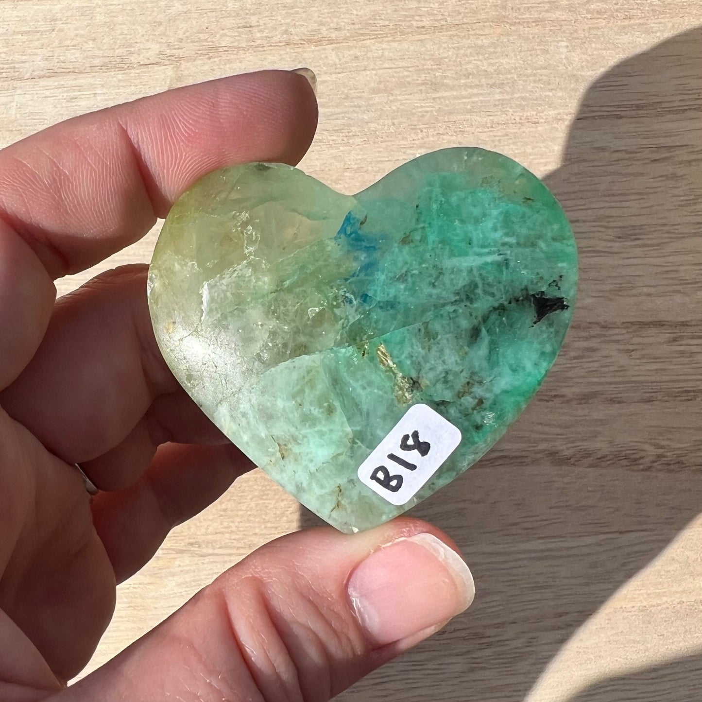 Chrysocolla in Quartz Heart Palm Stone B