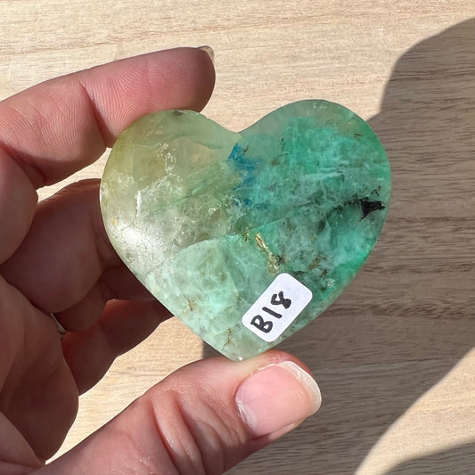 Chrysocolla in Quartz Heart Palm Stone B