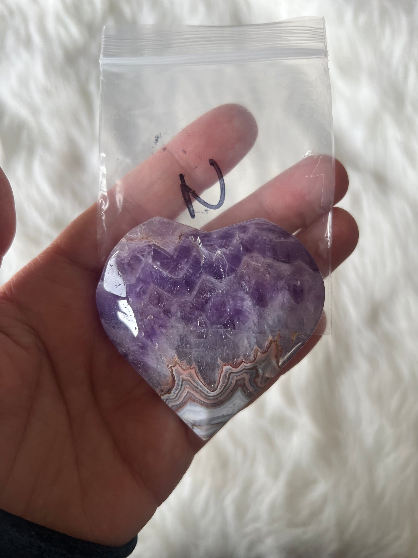 Mexican Agate with Amethyst Heart