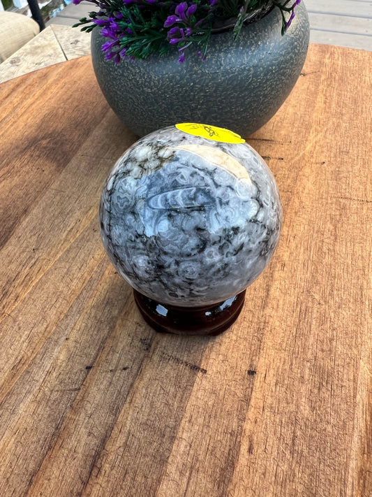 Gray Shell Jasper Sphere Crystal, Thousand Eye Jade