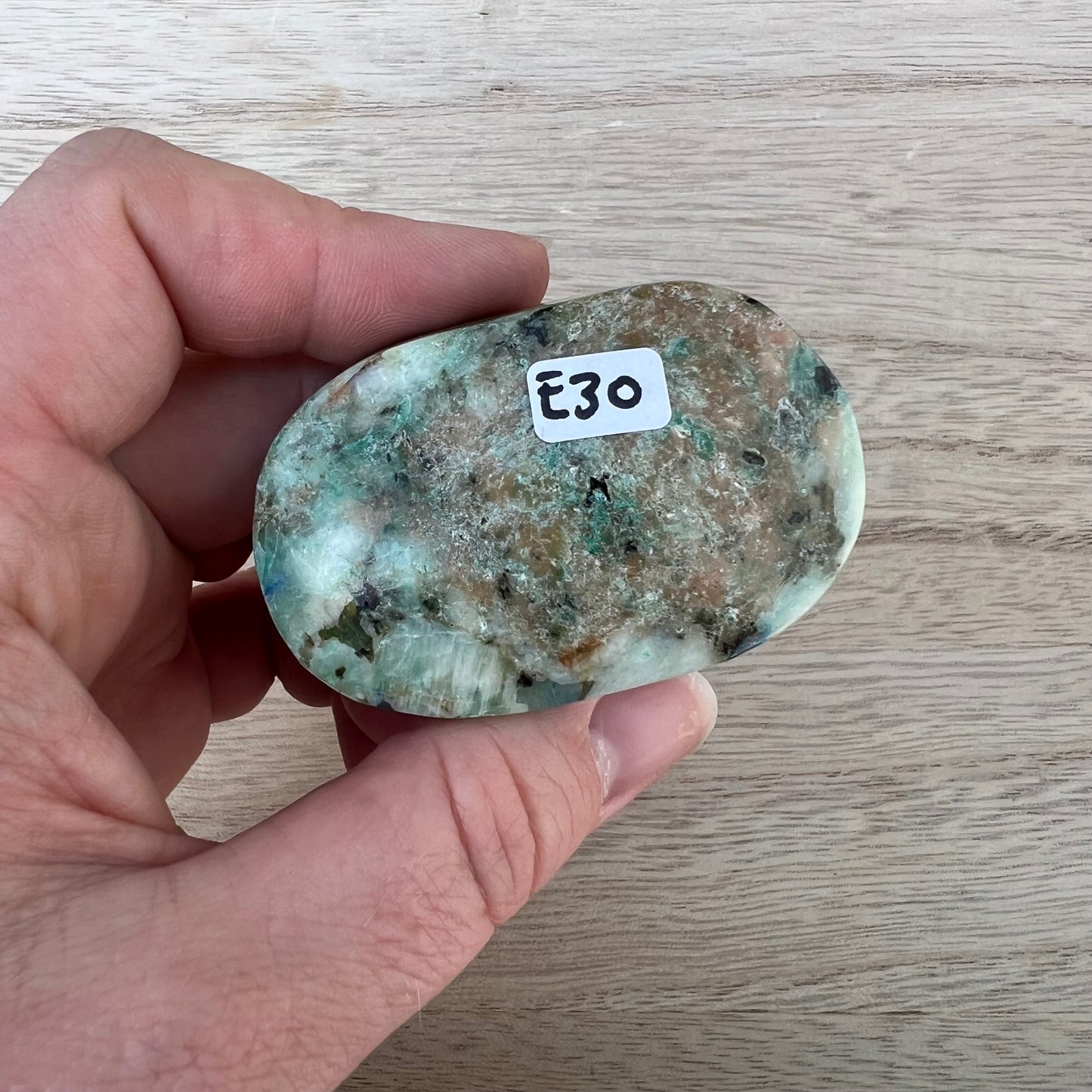 Chrysocolla in Quartz Palm Stone E
