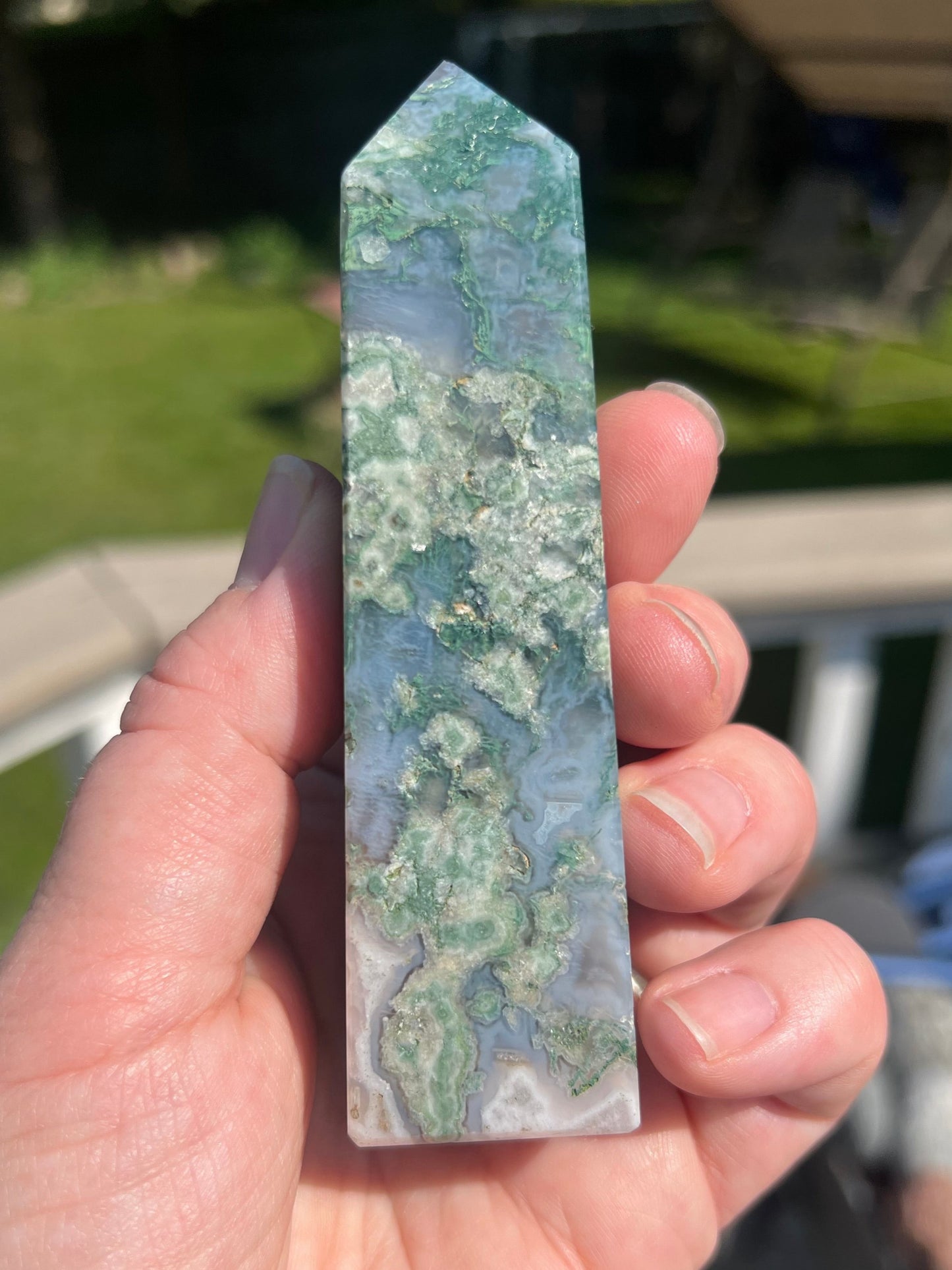 Gorgeous Druzy Moss Agate Tower