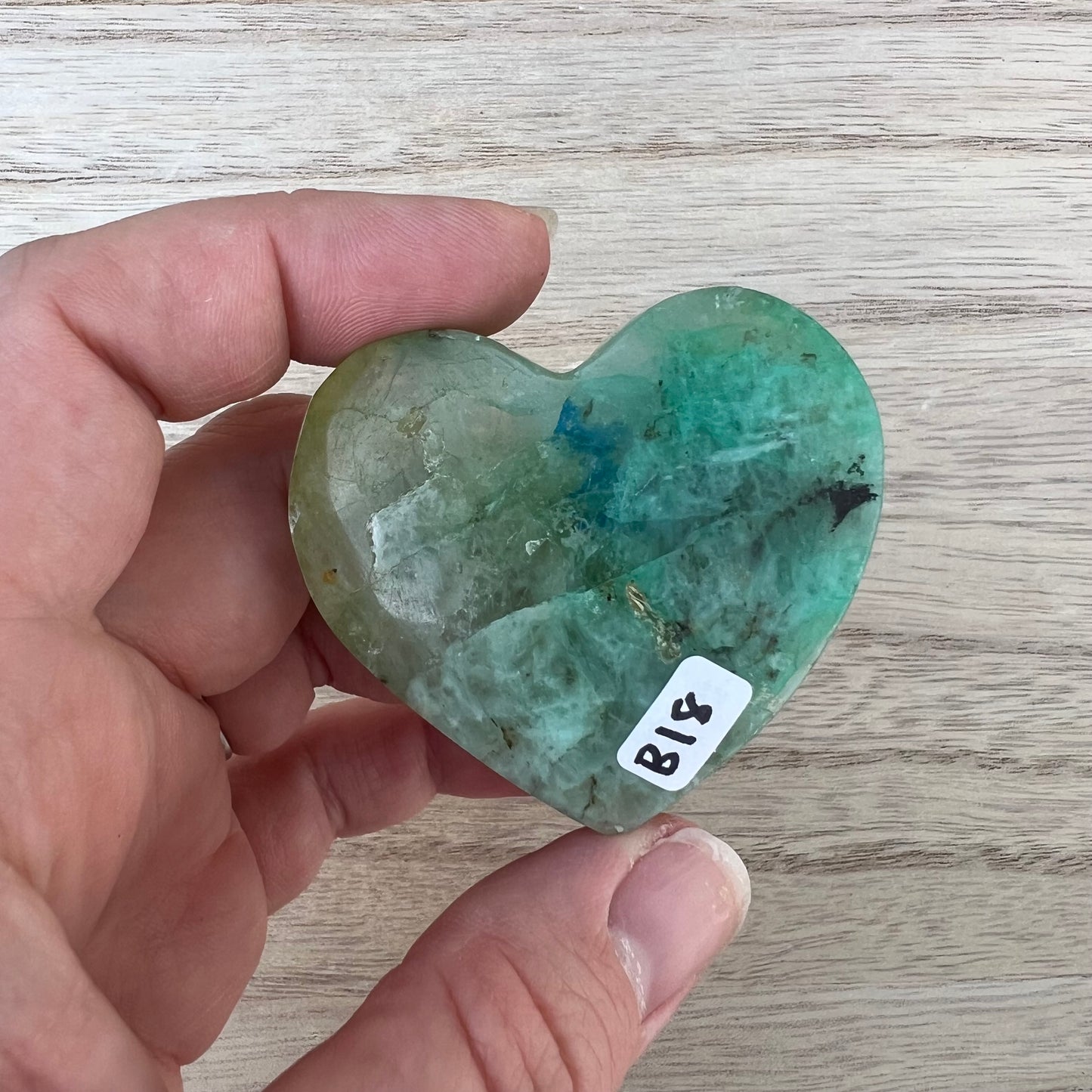 Chrysocolla in Quartz Heart Palm Stone B