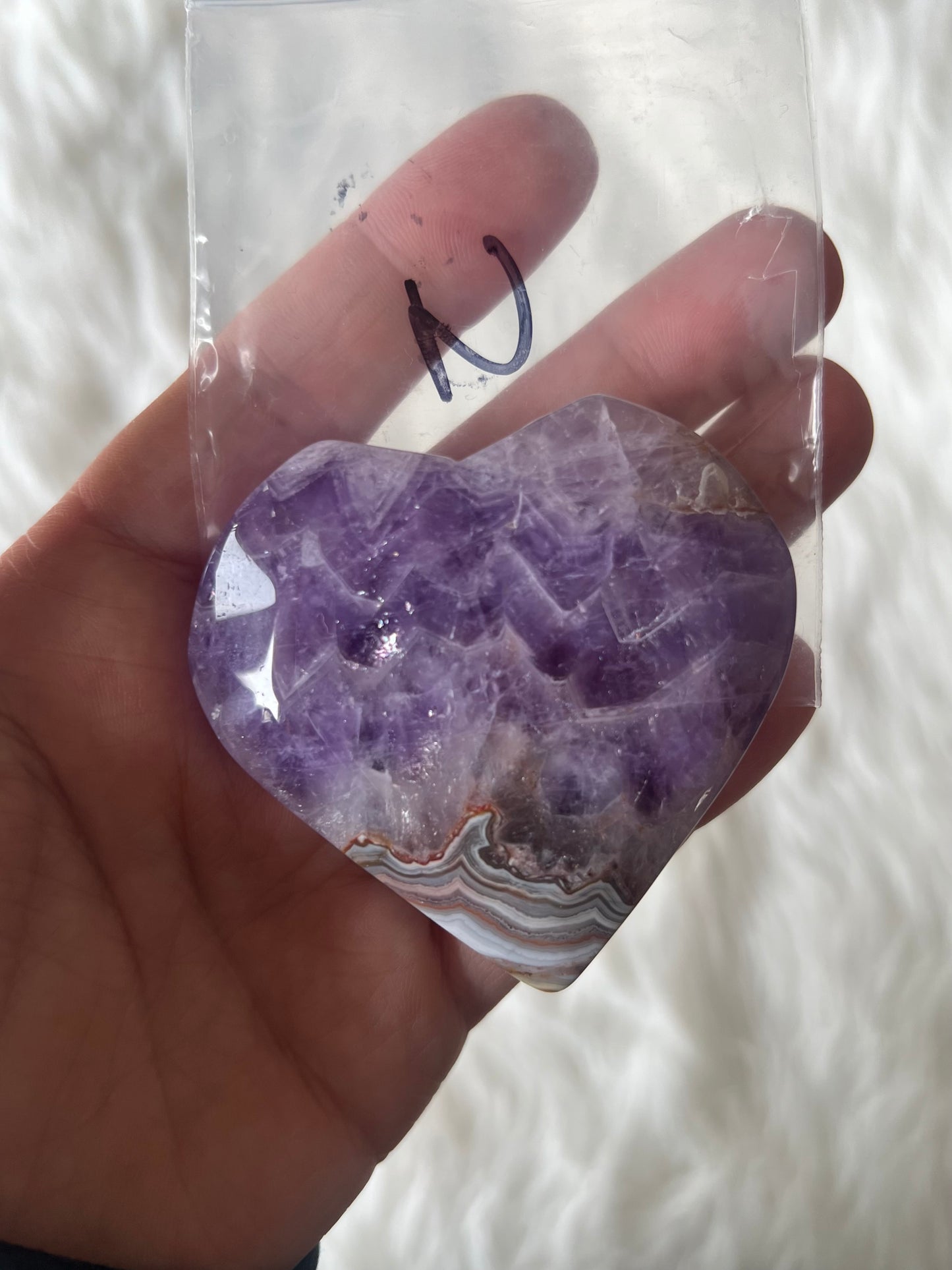 Mexican Agate with Amethyst Heart