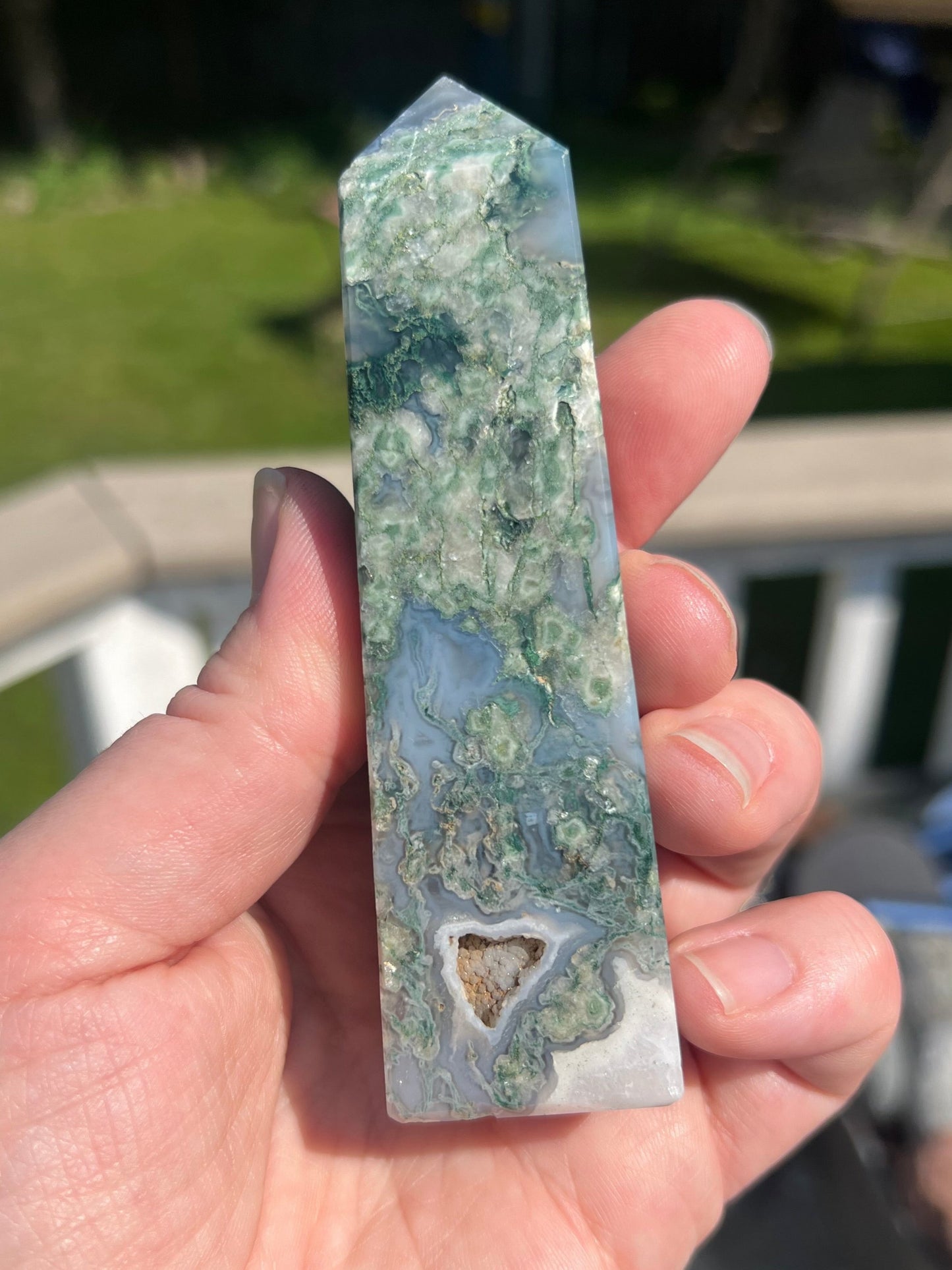 Gorgeous Druzy Moss Agate Tower