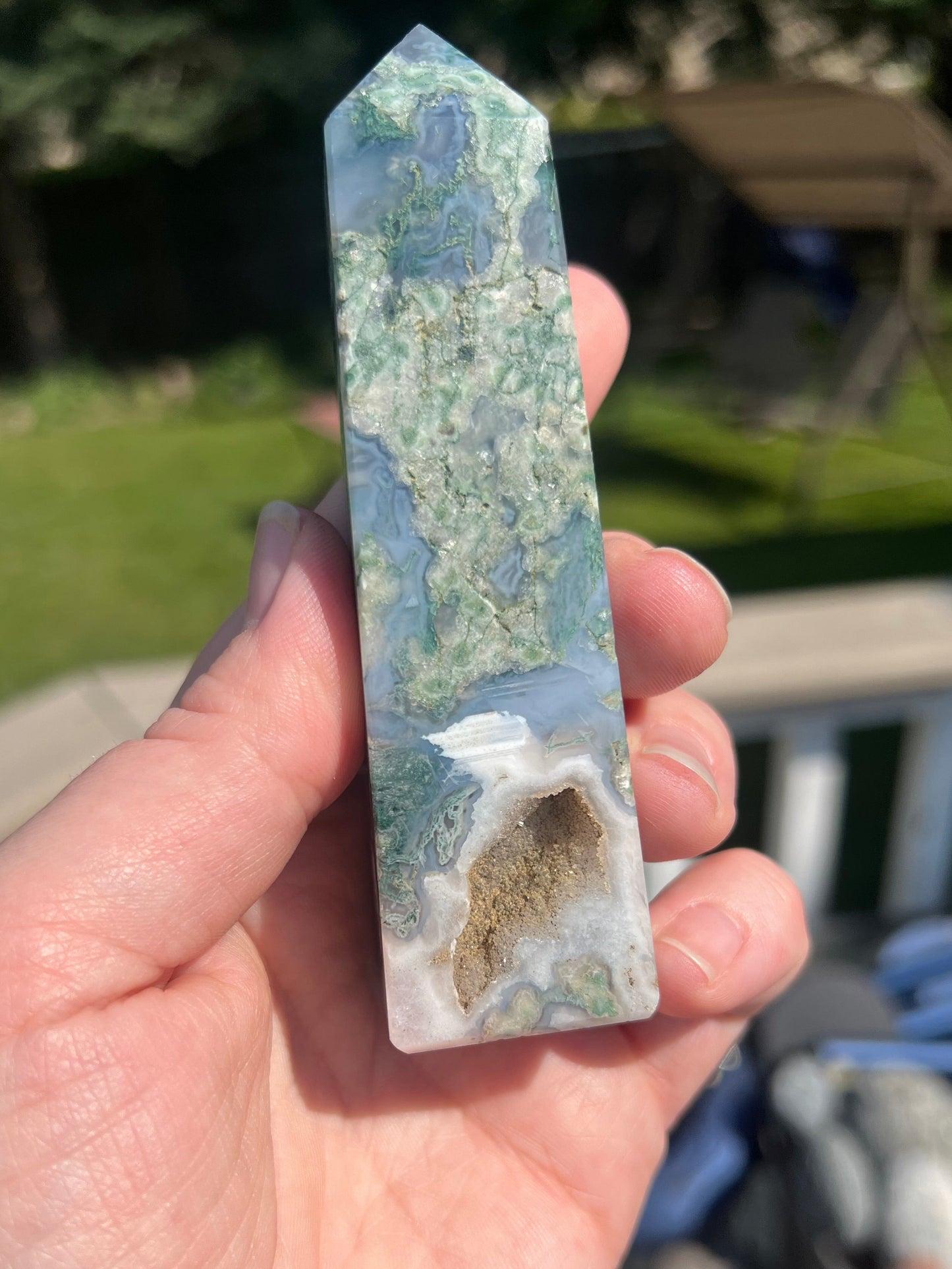 Gorgeous Druzy Moss Agate Tower