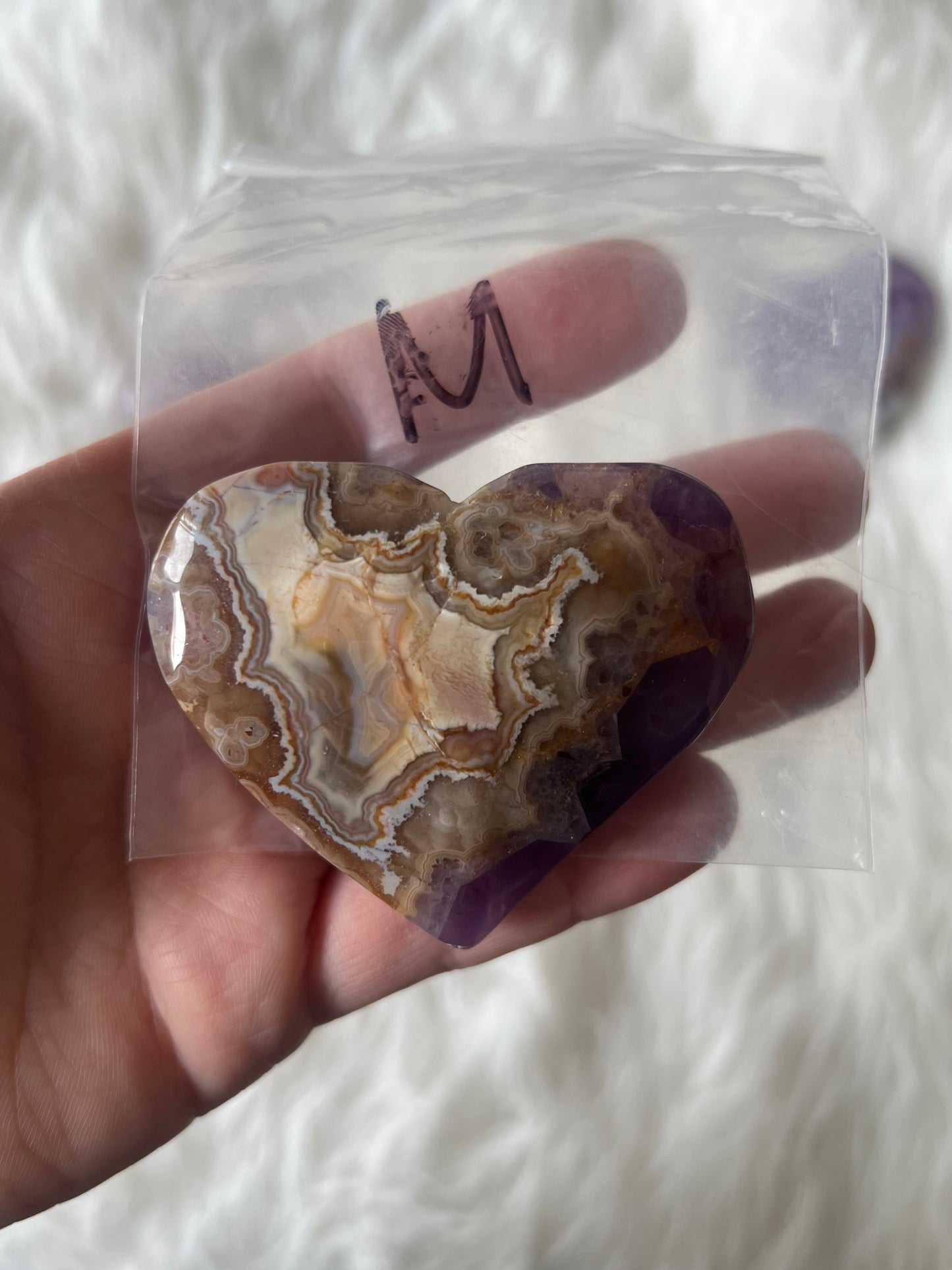 Mexican Agate with Amethyst Heart