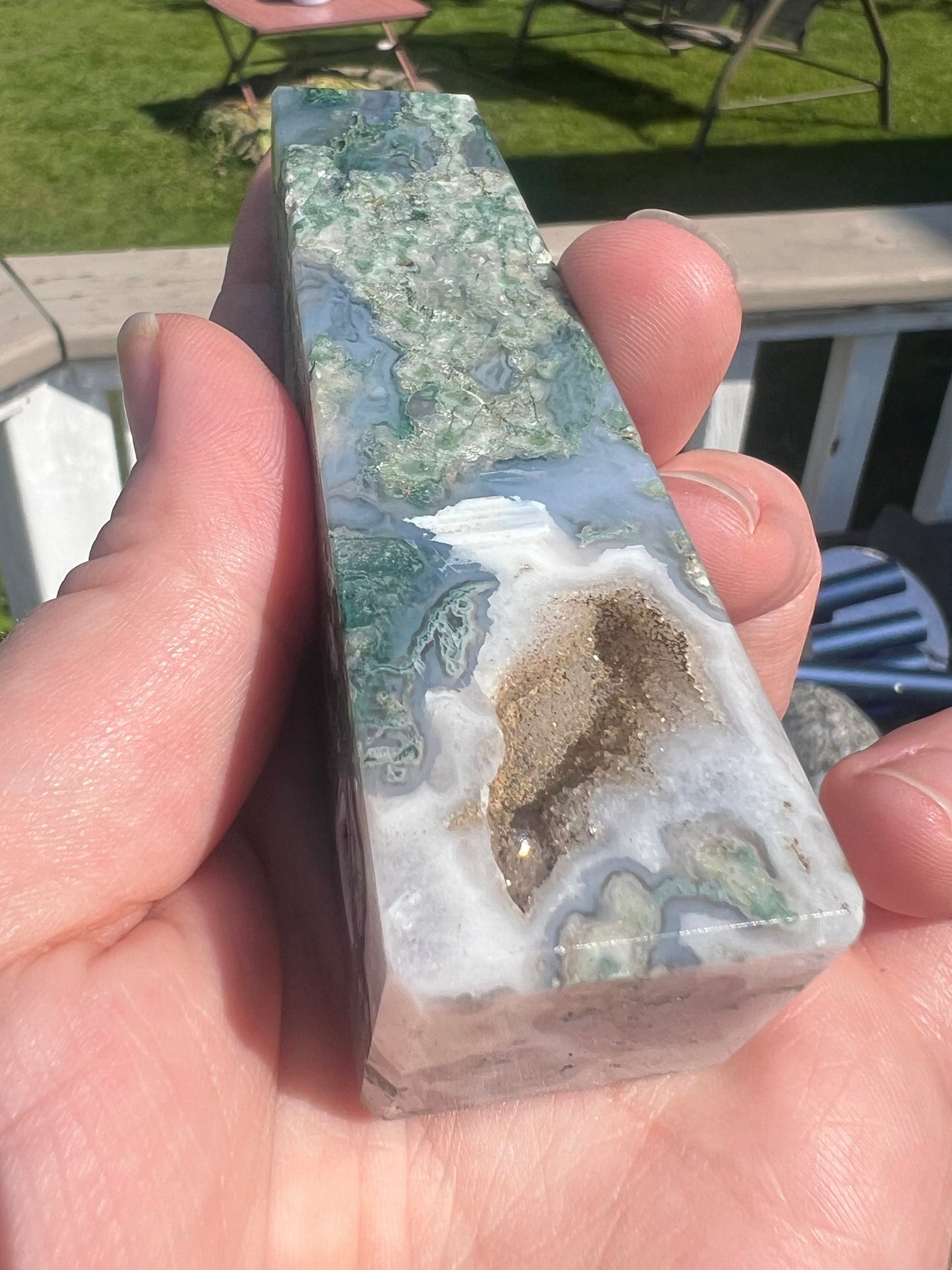 Gorgeous Druzy Moss Agate Tower