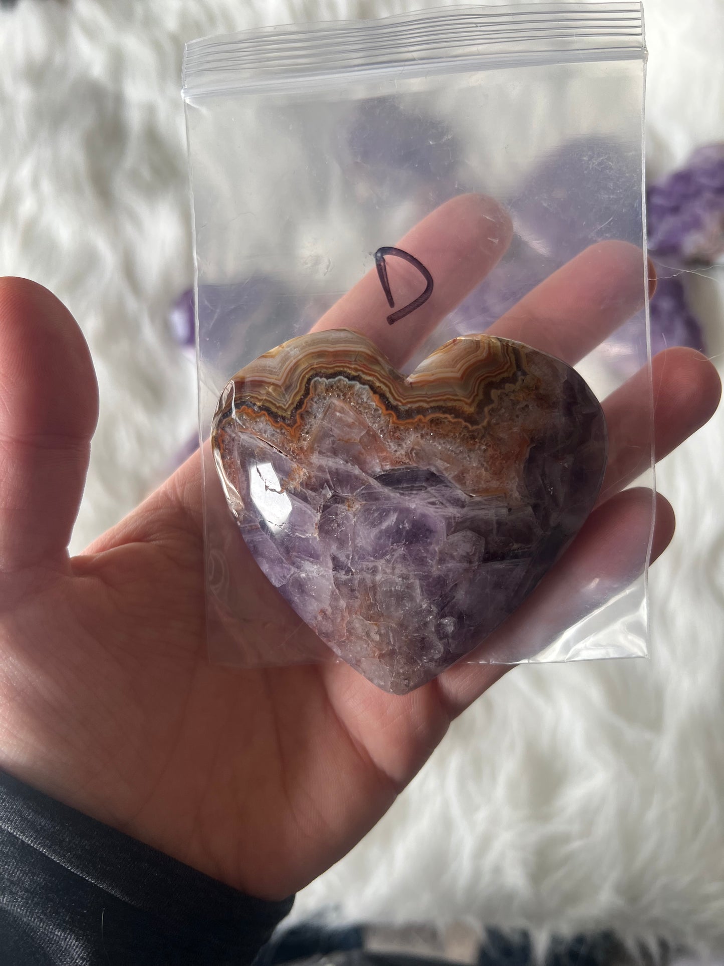 Mexican Agate with Amethyst Heart