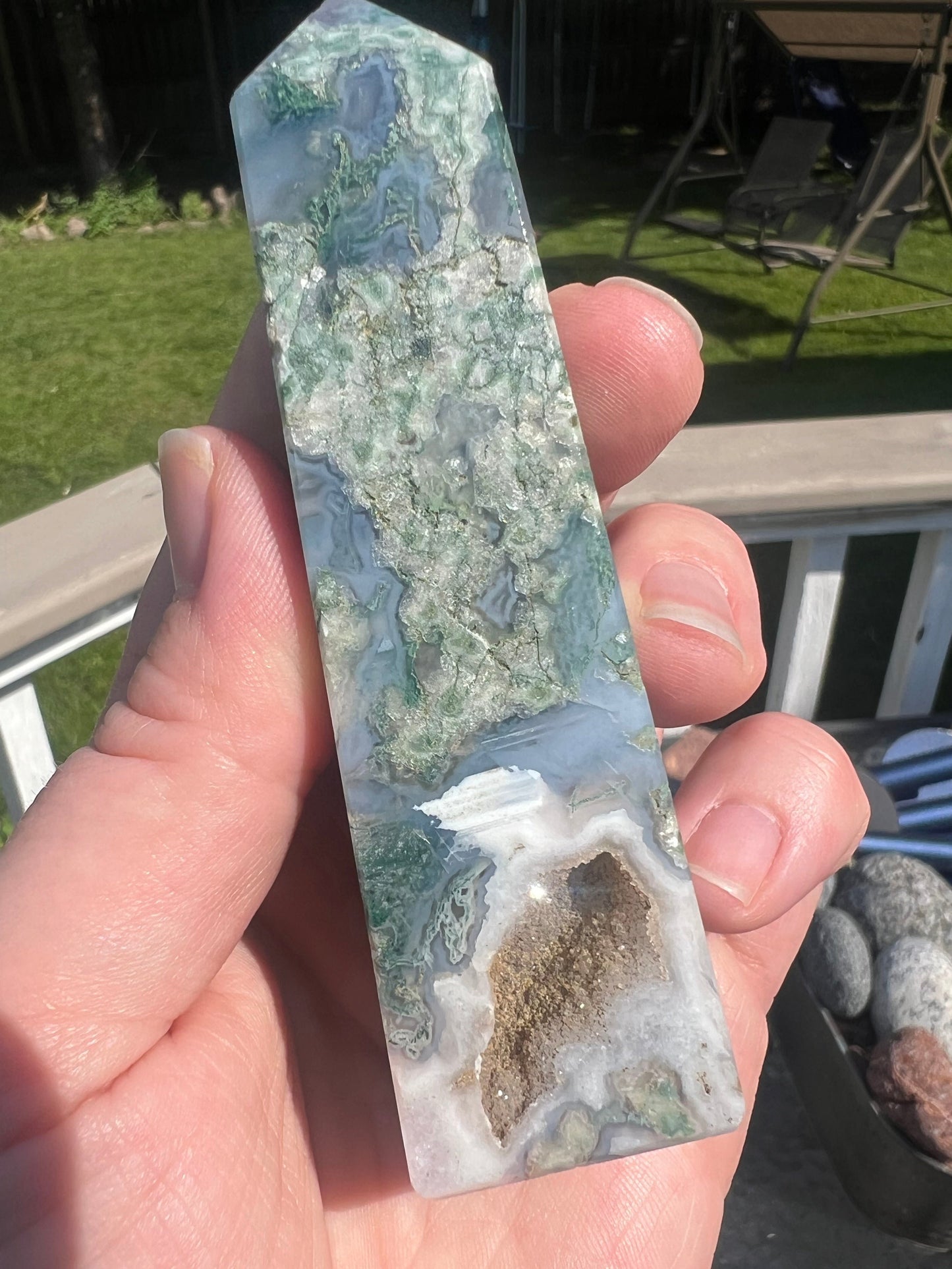 Gorgeous Druzy Moss Agate Tower