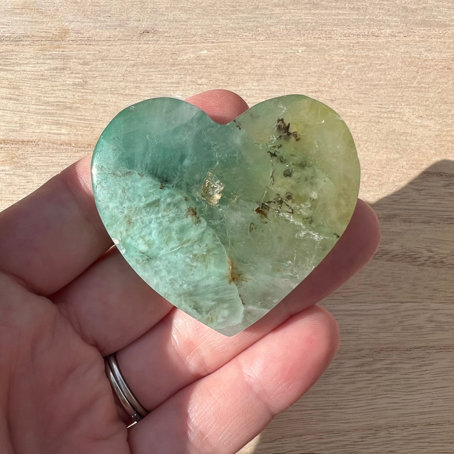 Chrysocolla in Quartz Heart Palm Stone B