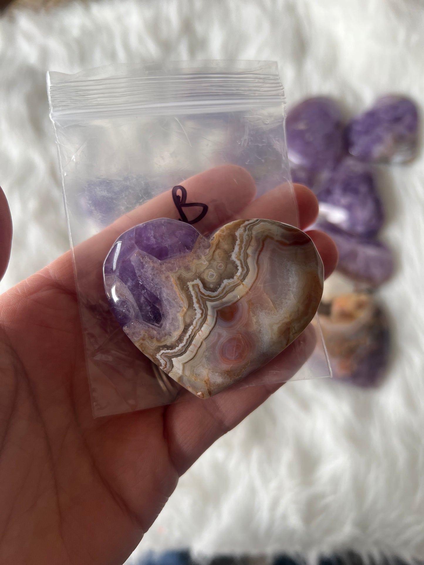 Mexican Agate with Amethyst Heart