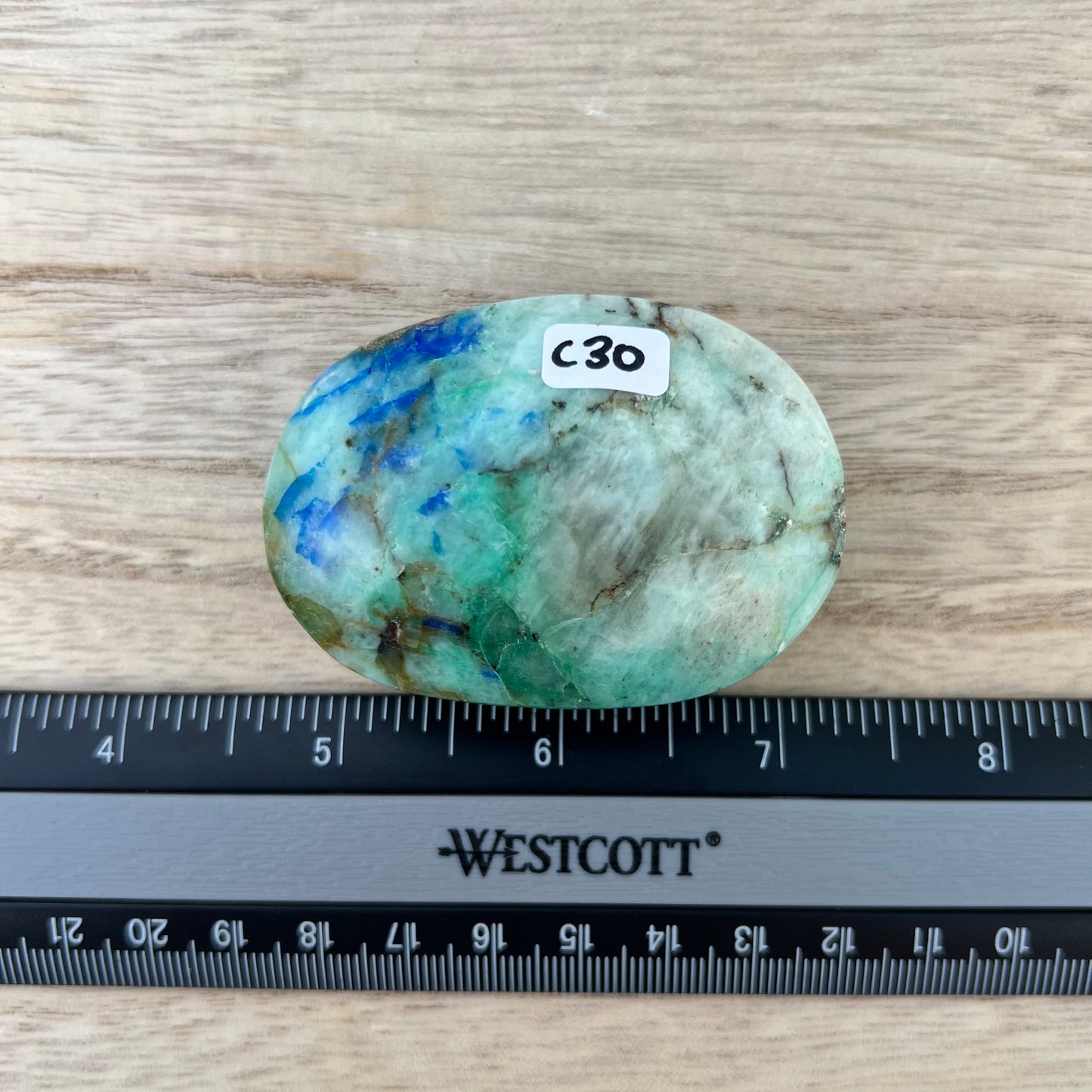 Chrysocolla in Quartz Palm Stone C