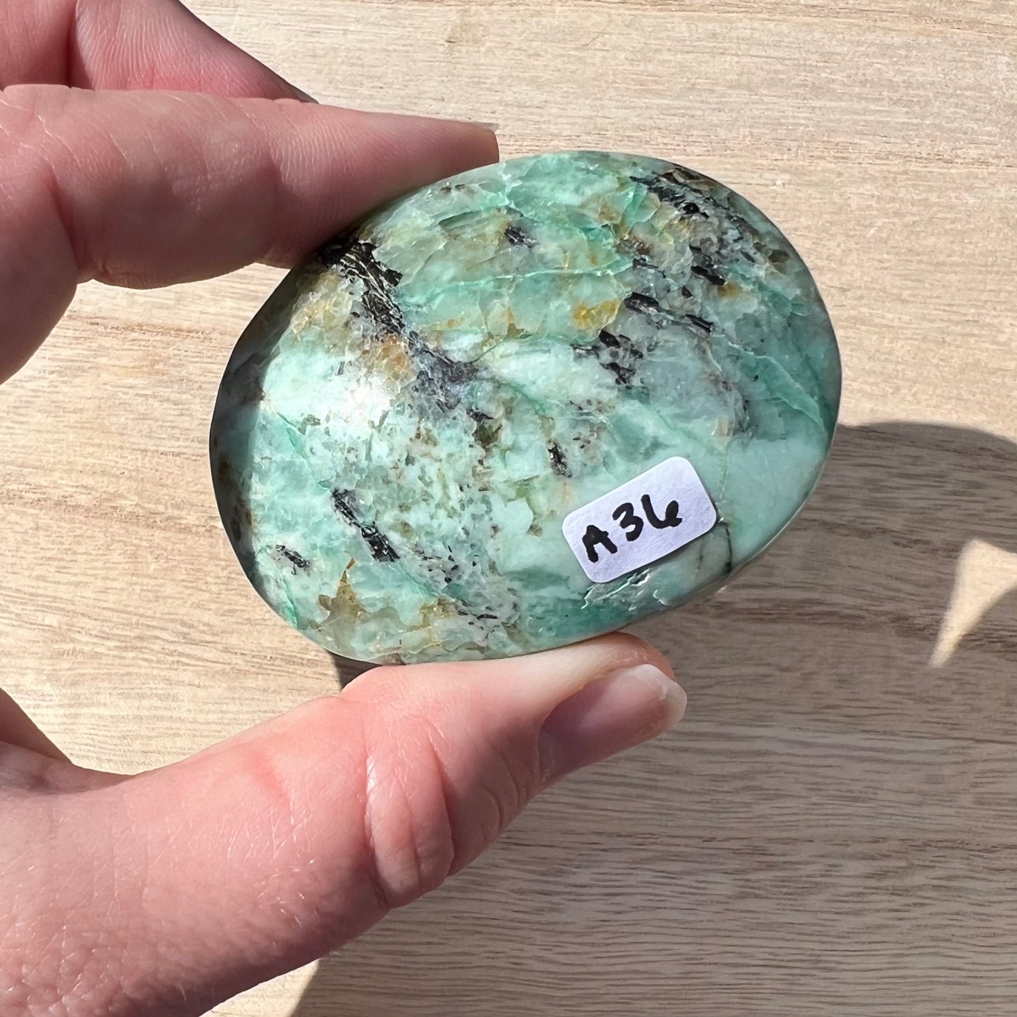 Chrysocolla in Quartz Palm Stone A