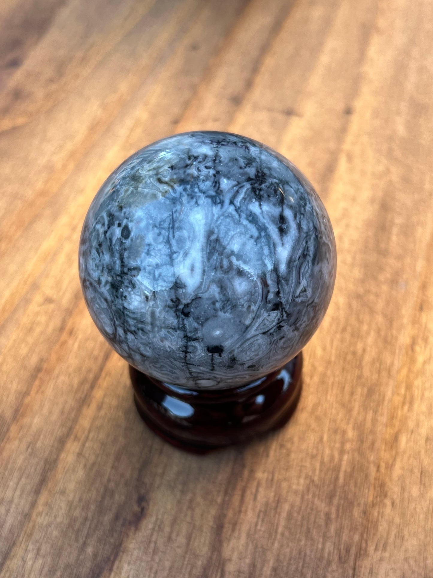 Gray Shell Jasper Sphere Crystal, Thousand Eye Jade