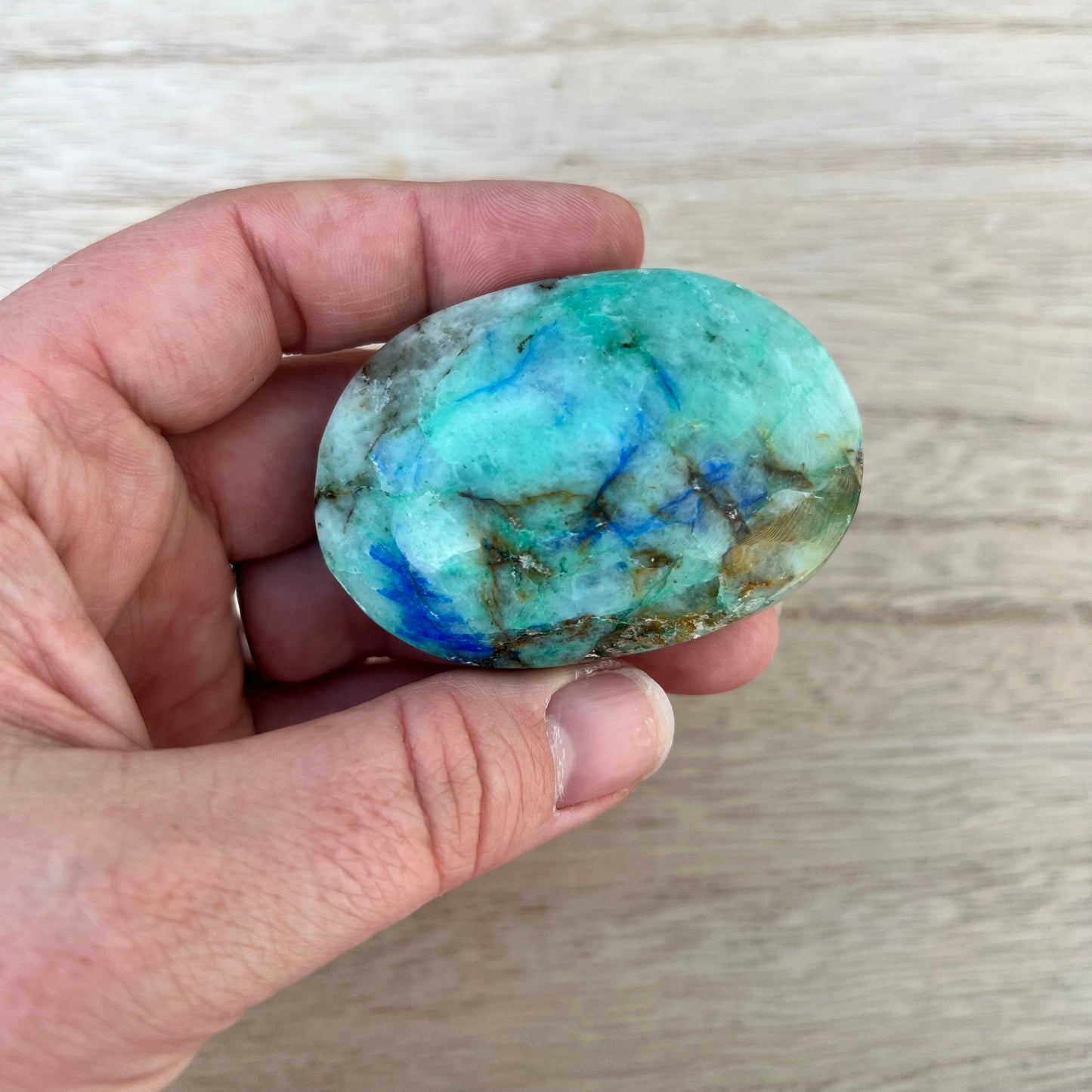 Chrysocolla in Quartz Palm Stone C