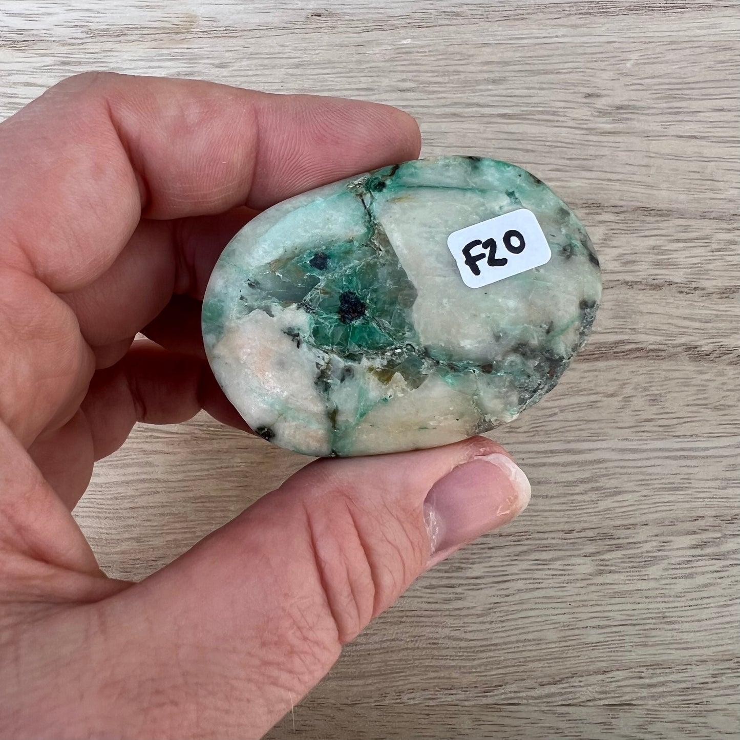 Chrysocolla in Quartz Palm Stone F