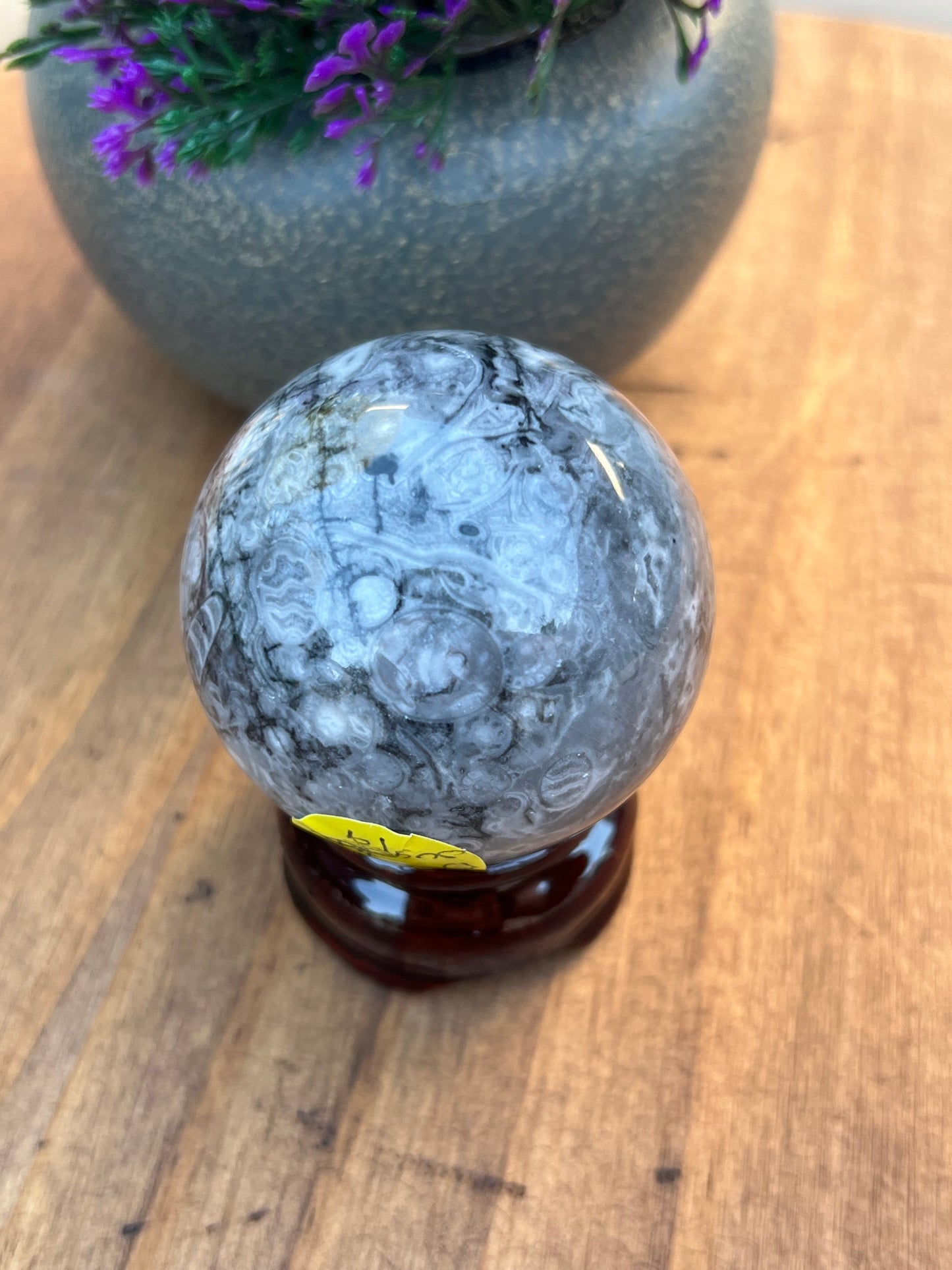 Gray Shell Jasper Sphere Crystal, Thousand Eye Jade