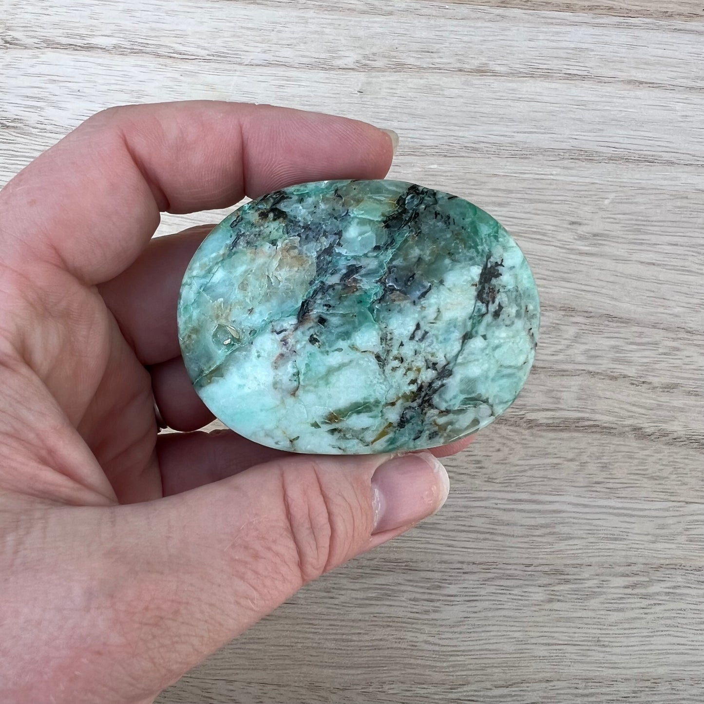 Chrysocolla in Quartz Palm Stone A