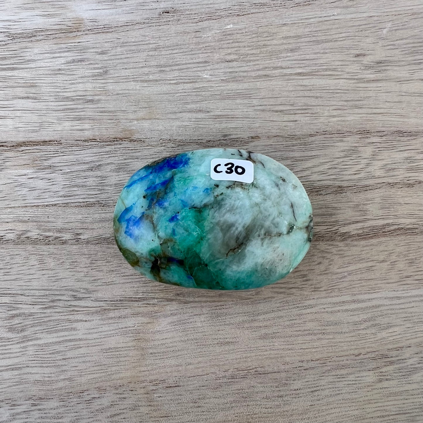 Chrysocolla in Quartz Palm Stone C