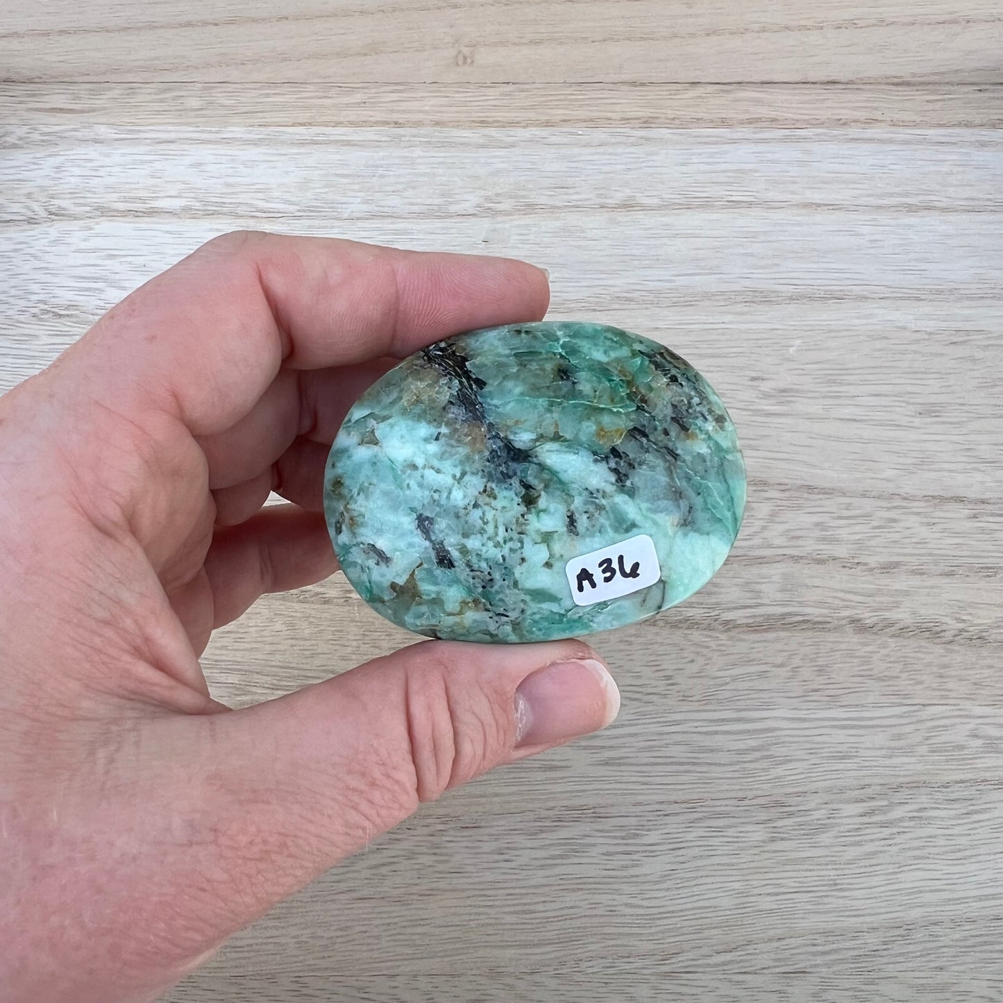 Chrysocolla in Quartz Palm Stone A